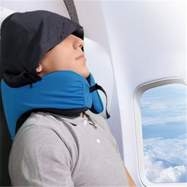 Ergonomic Memory Foam Neck Travel Pillow with Hood & Adjustable Strap - Ideal for Long Flights -  Travel essentials