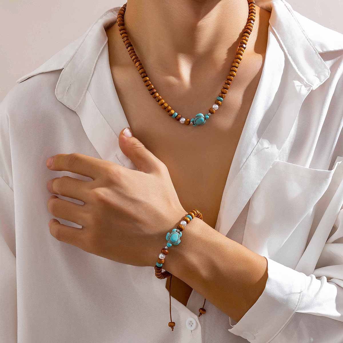 Surfer Turtle Bracelet & Necklace Set – Wooden Bead Jewellery | Travel-Inspired Gift for Sea Lovers & Beach Travellers -  Travel gift