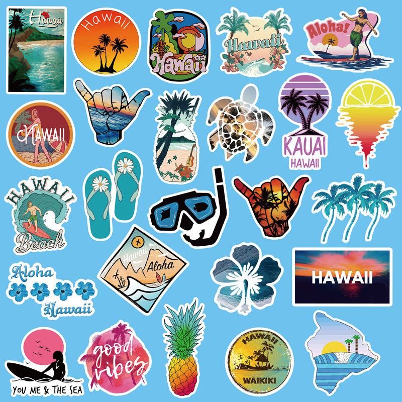 50 Hawaii Travel Stickers – Surfing & Tropical Travel Stickers for Suitcases, Luggage & Travel Journals -  Travel gifts