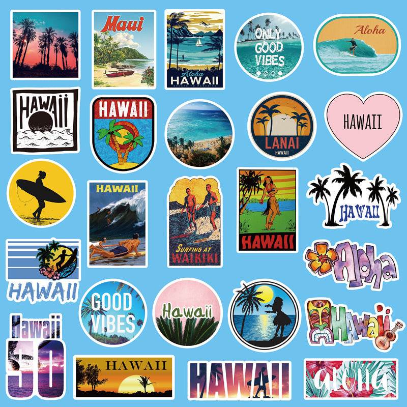 50 Hawaii Travel Stickers – Surfing & Tropical Travel Stickers for Suitcases, Luggage & Travel Journals -  Travel gifts