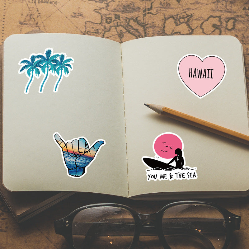 50 Hawaii Travel Stickers – Surfing & Tropical Travel Stickers for Suitcases, Luggage & Travel Journals -  Travel gifts
