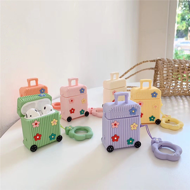 Suitcase-Shaped AirPods Case Cover with Floral Design | Tribe Feel Travel Gadgets