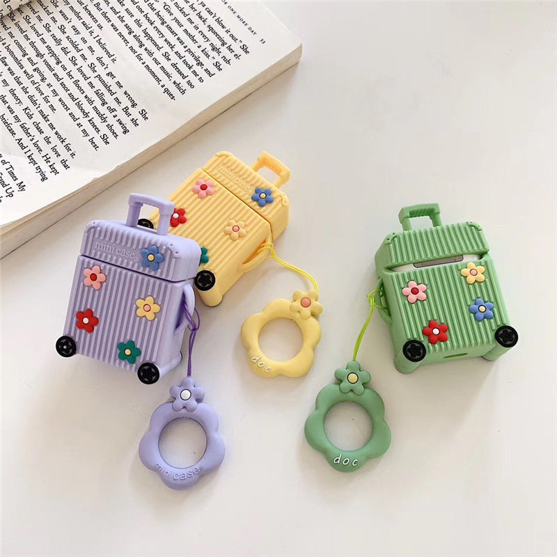 Suitcase-Shaped AirPods Case Cover with Floral Design | Tribe Feel Travel Gadgets