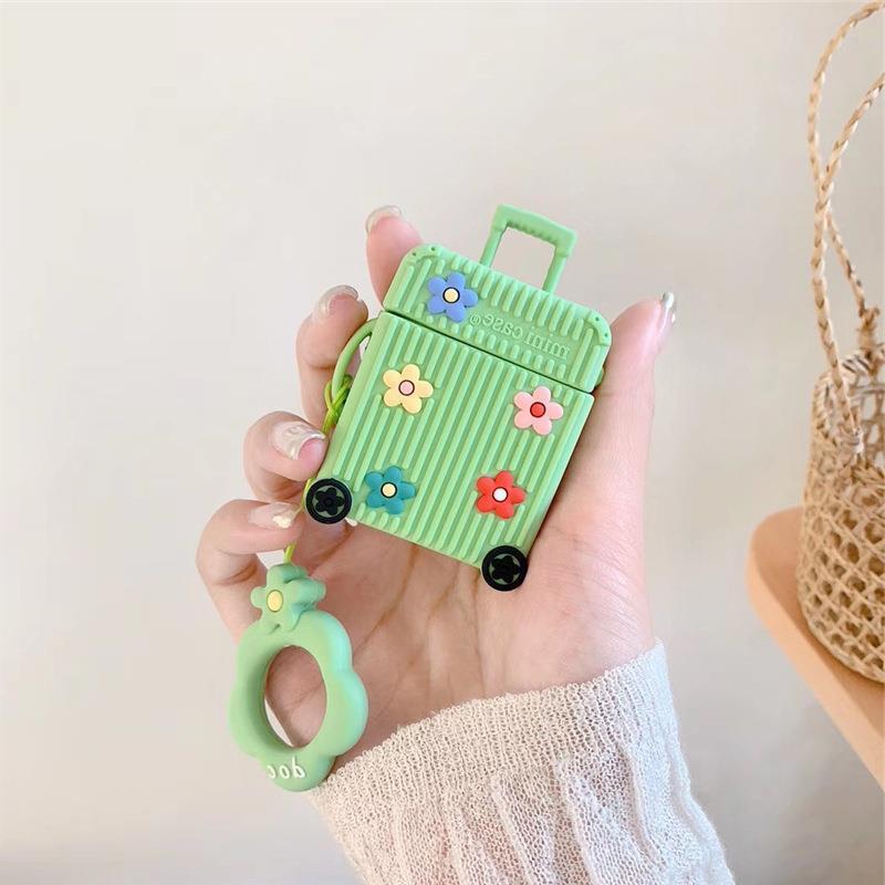 Suitcase-Shaped AirPods Case Cover with Floral Design | Tribe Feel Travel Gadgets