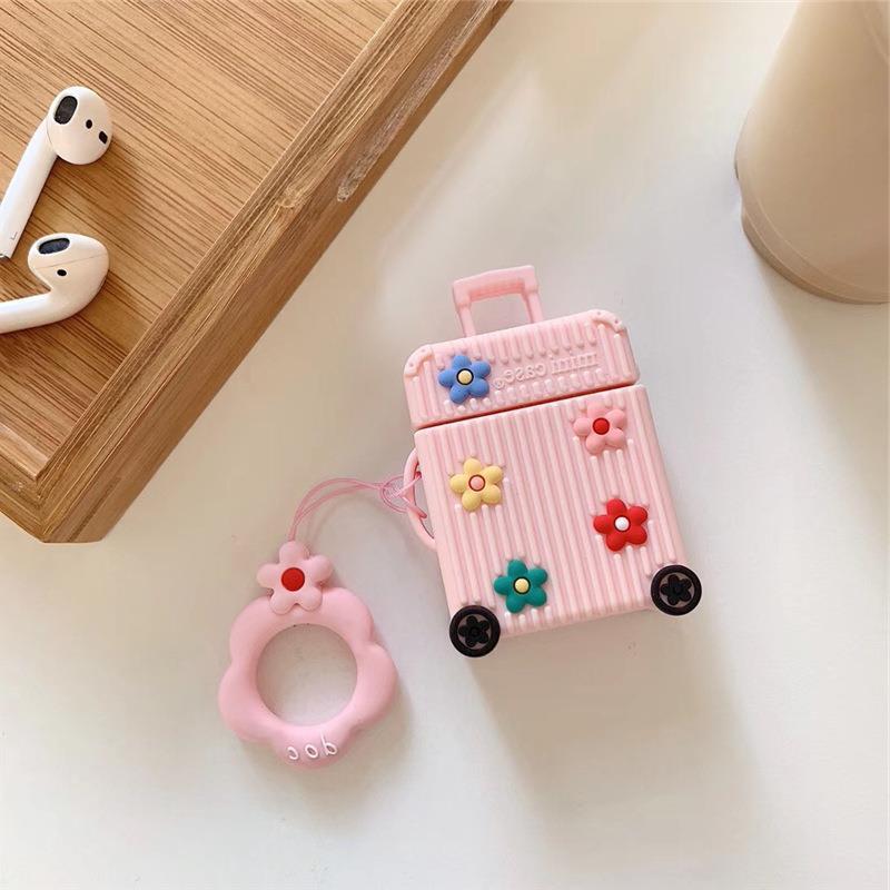 Suitcase-Shaped AirPods Case Cover with Floral Design | Tribe Feel Travel Gadgets