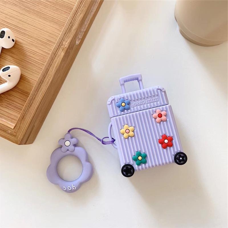 Suitcase-Shaped AirPods Case Cover with Floral Design | Tribe Feel Travel Gadgets