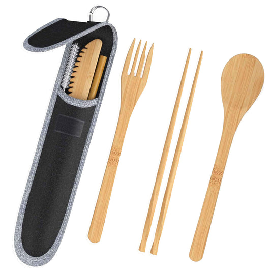 Portable Bamboo Cutlery Set with Straw | Travel-Friendly – Travel Accessories Travel Organisers Travel Gear Travel Gifts Travel Essentials
