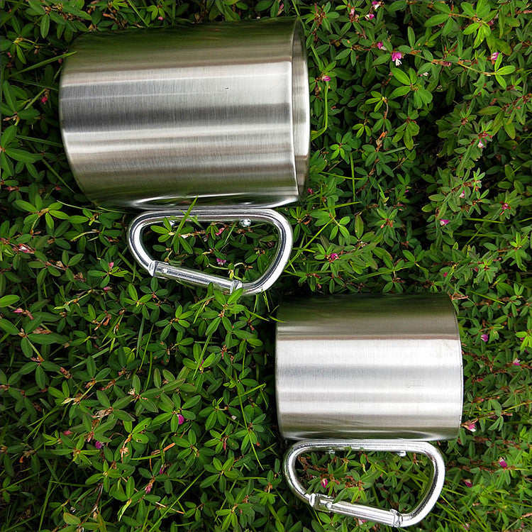 Portable Stainless Steel Cup For Camping Traveling Outdoor Cup With Handle Carabiner Backpacking Hiking Cups – Travel Accessories - Tribe Feel