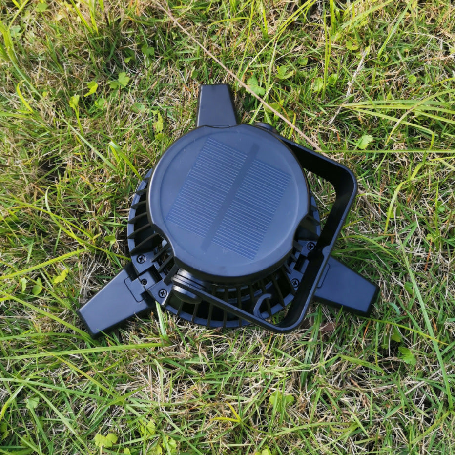 Solar Camping Fan Light | USB Rechargeable Tent Fan with Hook & Charger Travel Essentials