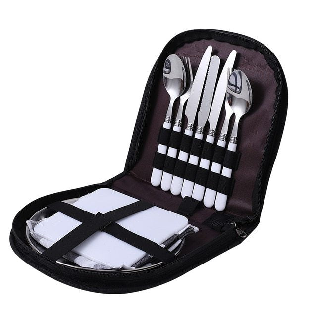 Camping Cutlery & Tableware Set with Case – Portable Dining Essentials for Camping UK | Tribe Feel Travel Essentials