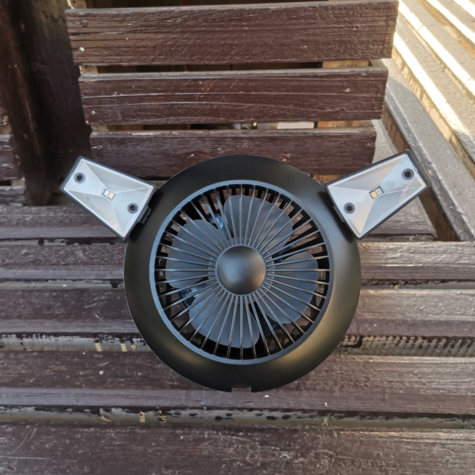 Solar Camping Fan Light | USB Rechargeable Tent Fan with Hook & Charger Travel Essentials