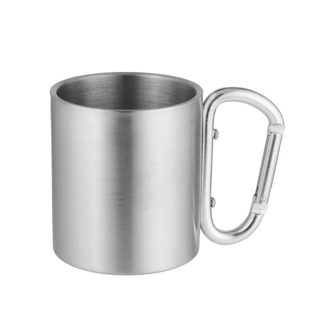 Portable Stainless Steel Cup For Camping Traveling Outdoor Cup With Handle Carabiner Backpacking Hiking Cups – Travel Accessories - Tribe Feel