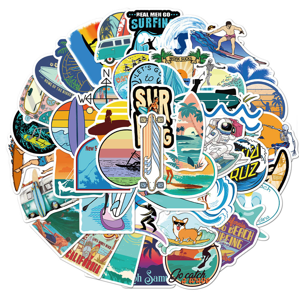Summer Beach Surfing Travel Stickers – Waterproof Stickers for Suitcases, Luggage, Laptops – Travel-Inspired Gifts - Travel gifts