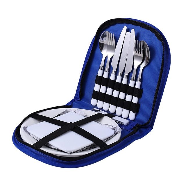 Camping Cutlery & Tableware Set with Case – Portable Dining Essentials for Camping UK Travel Essentials