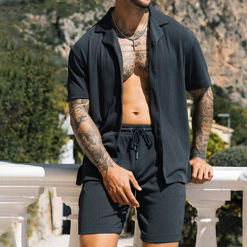 2-Piece Men’s Travel Summer Outfit – Short Sleeve Shirt & Shorts Set | Tribe Feel Travel Clothing