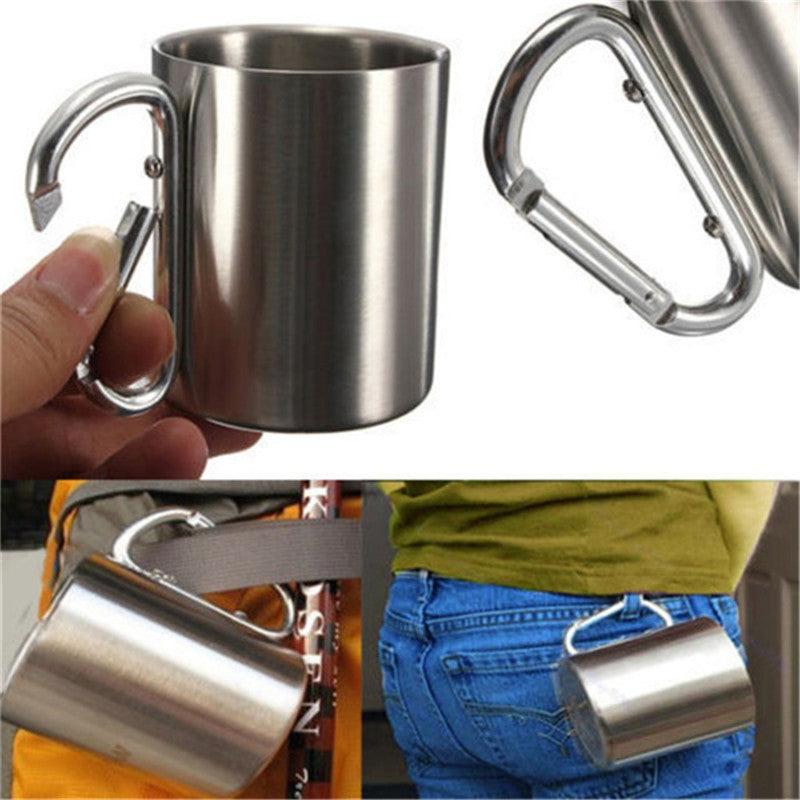 Portable Stainless Steel Cup For Camping Traveling Outdoor Cup With Handle Carabiner Backpacking Hiking Cups – Travel Accessories - Tribe Feel