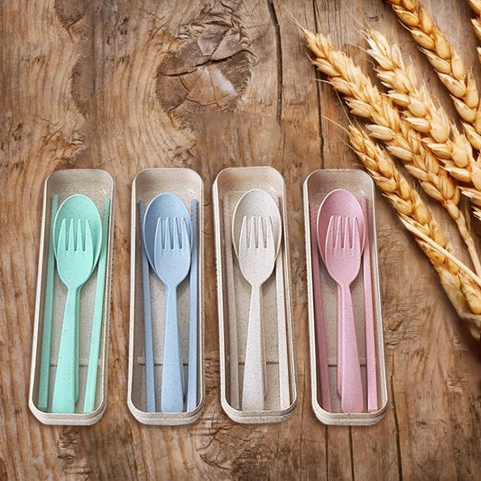 Wheat Straw Cutlery Set with Case | Eco-Friendly Travel Utensils – Travel Accessories Travel Organisers Travel Gear Travel Gifts Travel Essentials