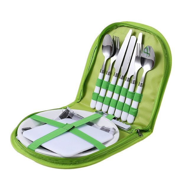 Camping Cutlery & Tableware Set with Case – Portable Dining Essentials for Camping UK Travel Essentials