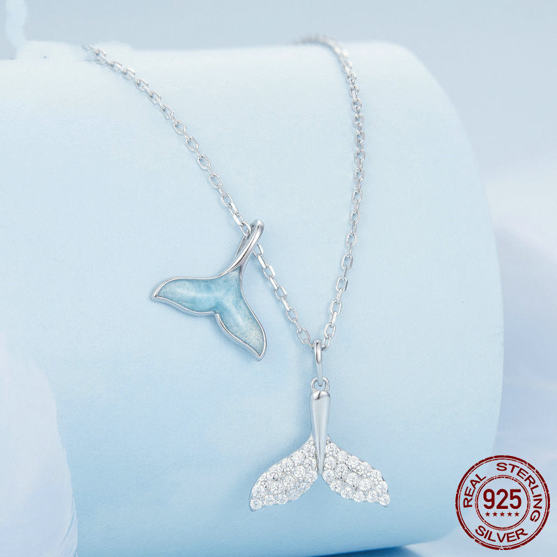 925 Silver Whale Tail Necklace – Blue & Glitter Tails | Tribe Feel Travel Jewellery
