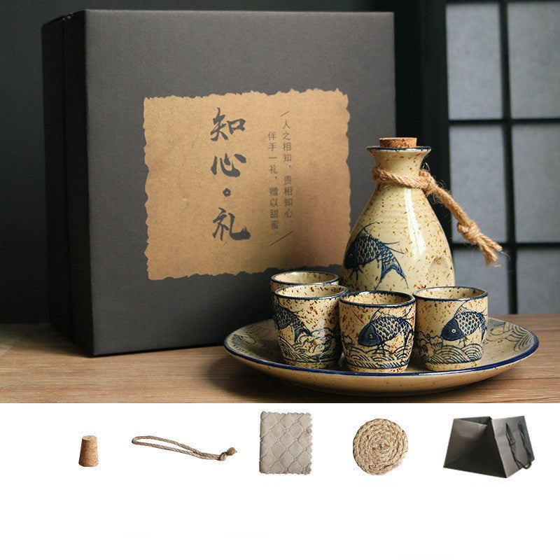 Japanese Ceramic Sake Gift Set with Bottle, Glasses & Gift Box | Tribe Feel Travel Gadgets