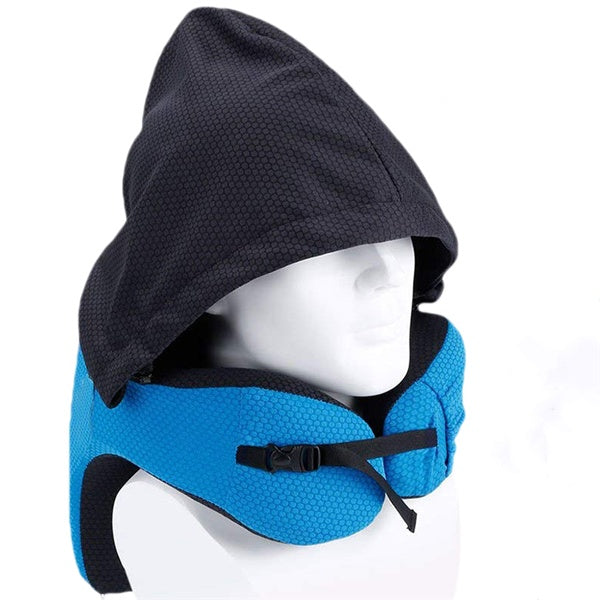 Ergonomic Memory Foam Neck Travel Pillow with Hood & Adjustable Strap - Ideal for Long Flights -  Travel essentials
