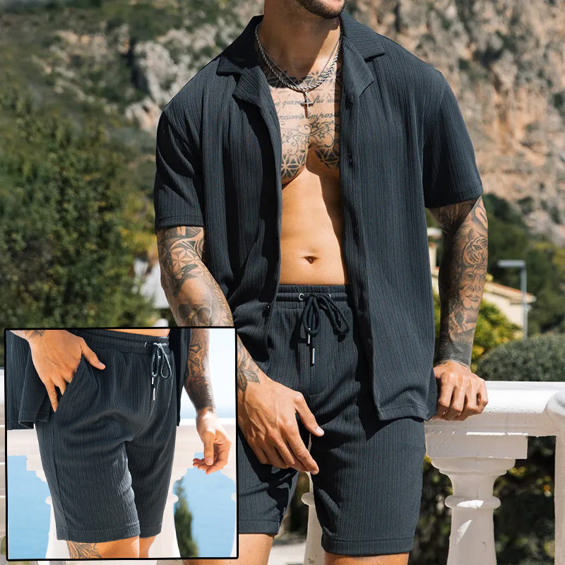 2-Piece Men’s Travel Summer Outfit – Short Sleeve Shirt & Shorts Set | Tribe Feel  Travel Clothing