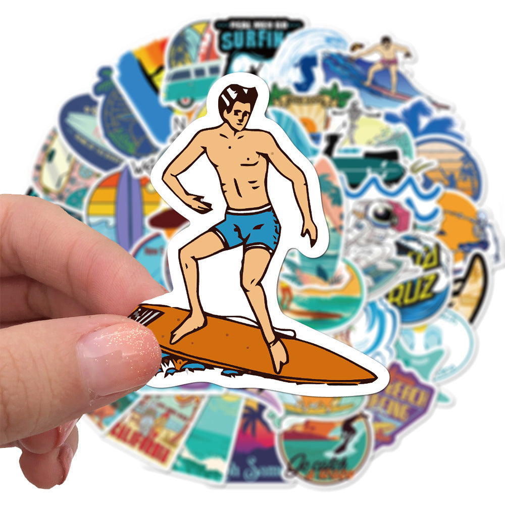Summer Beach Surfing Travel Stickers – Waterproof Stickers for Suitcases, Luggage, Laptops – Travel-Inspired Gifts - Travel gifts