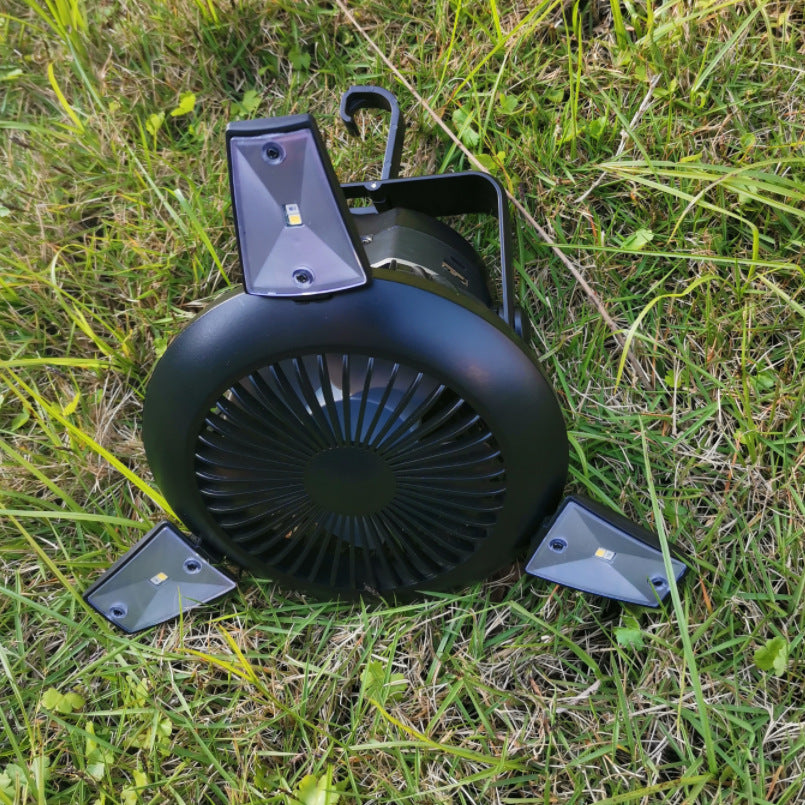 Solar Camping Fan Light | USB Rechargeable Tent Fan with Hook & Charger Travel Essentials