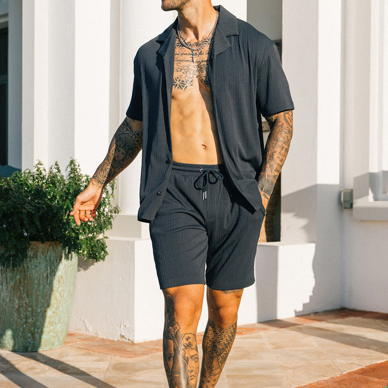 2-Piece Men’s Travel Summer Outfit – Short Sleeve Shirt & Shorts Set | Tribe Feel Travel Clothing