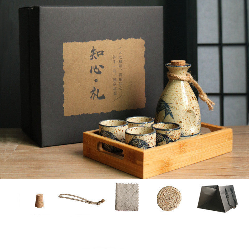 Japanese Ceramic Sake Gift Set with Bottle, Glasses & Gift Box | Tribe Feel Travel Gadgets