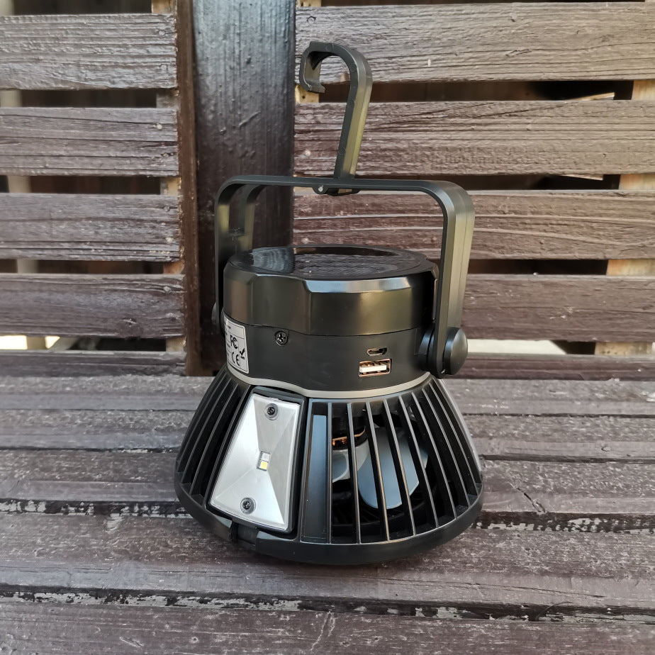Solar Camping Fan Light | USB Rechargeable Tent Fan with Hook & Charger Travel Essentials