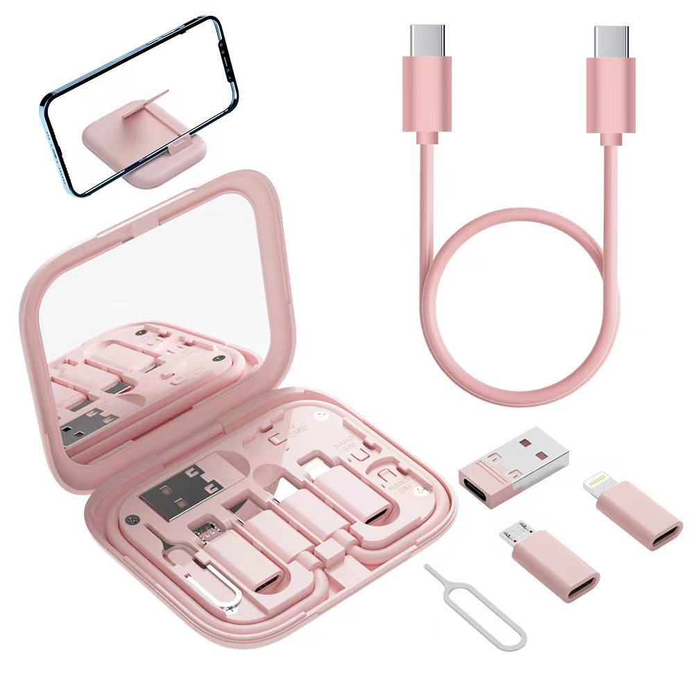 Compact Travel Mirror with Cable Organiser – USB, Type-C, Lightning & SIM Ejector | Tribe Feel Travel Gadgets