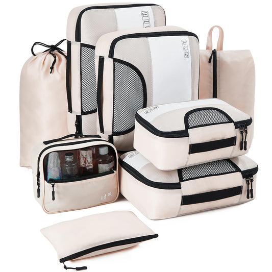 8 Pieces Travel Organisers - Beige Packing cubes - Tribe Feel