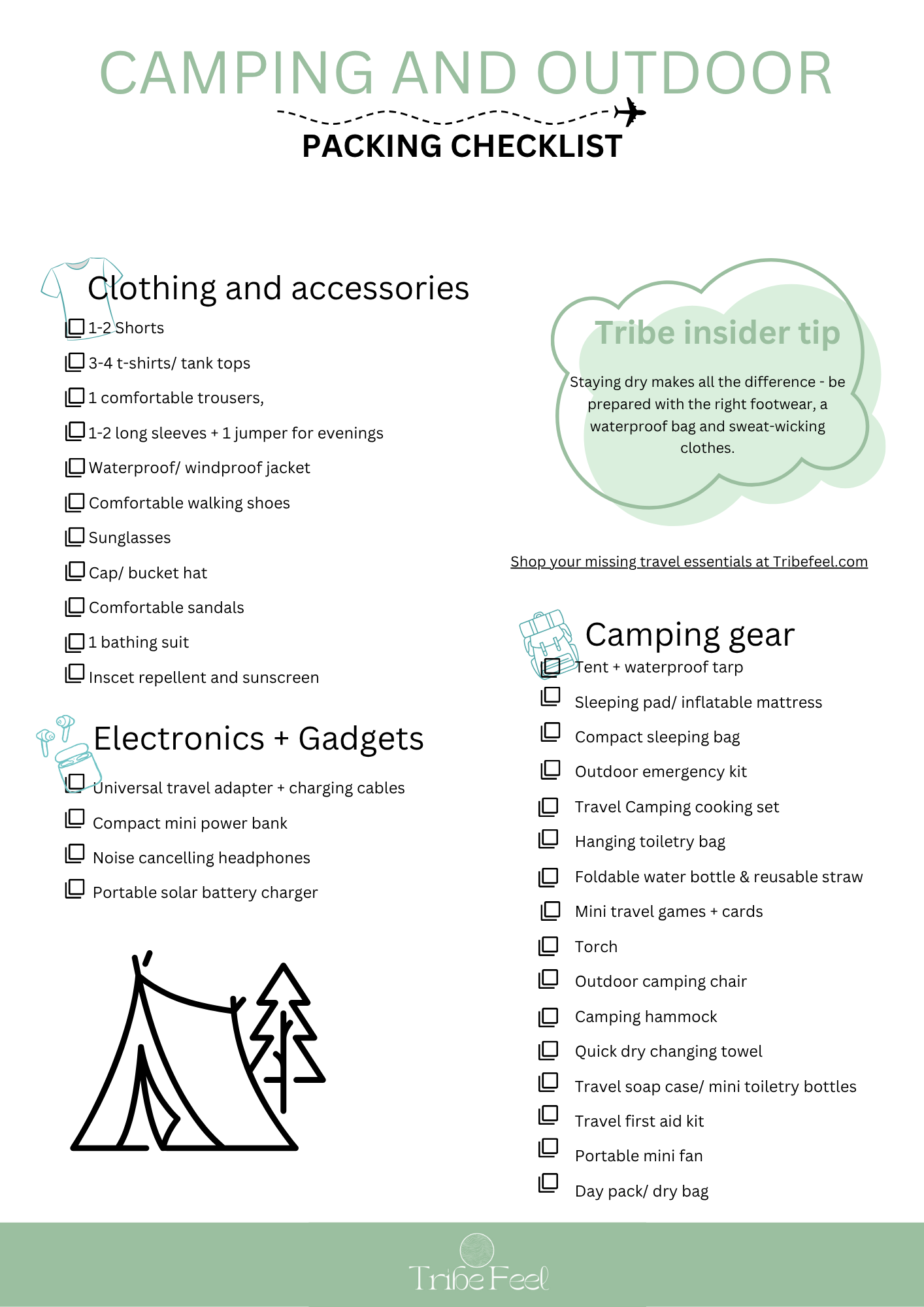 Camping Trip Packing List - Free Downloadable Packing Checklist Travel Planners