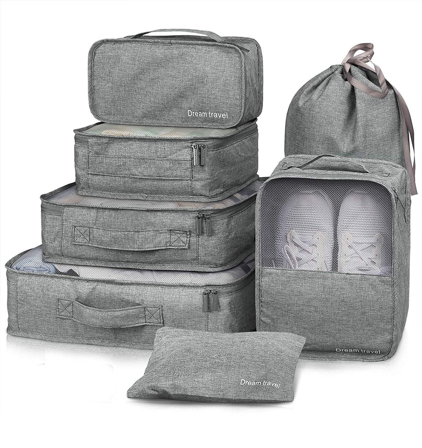 7pcs Packing Cubes Luggage Storage Organiser Travel Compression - Tribe Feel Grey