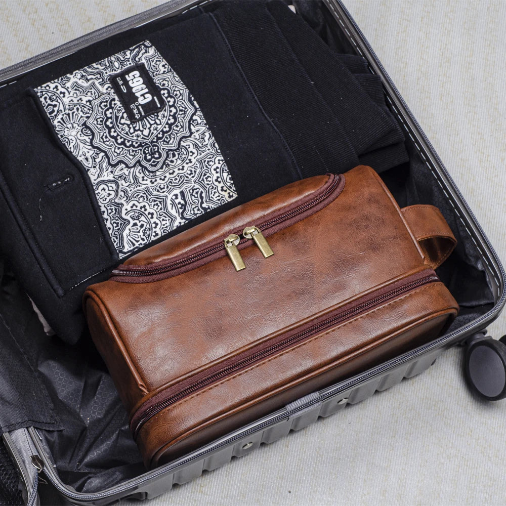 Elegant Premium Leather-Look Hanging Toiletry Bag | Luxury Travel Gift | Tribe Feel Travel Organisers