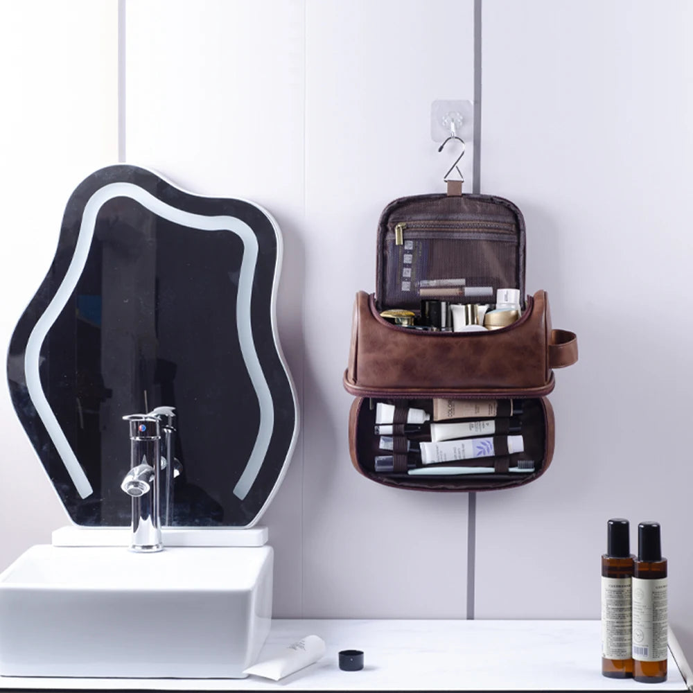 Elegant Premium Leather-Look Hanging Toiletry Bag | Luxury Travel Gift | Tribe Feel Travel Organisers