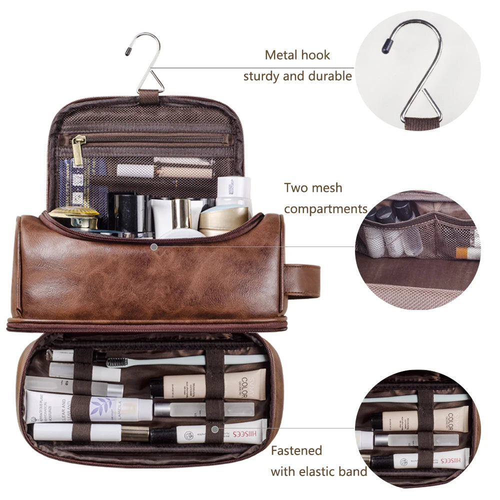 Elegant Premium Leather-Look Hanging Toiletry Bag | Luxury Travel Gift | Tribe Feel Travel Organisers