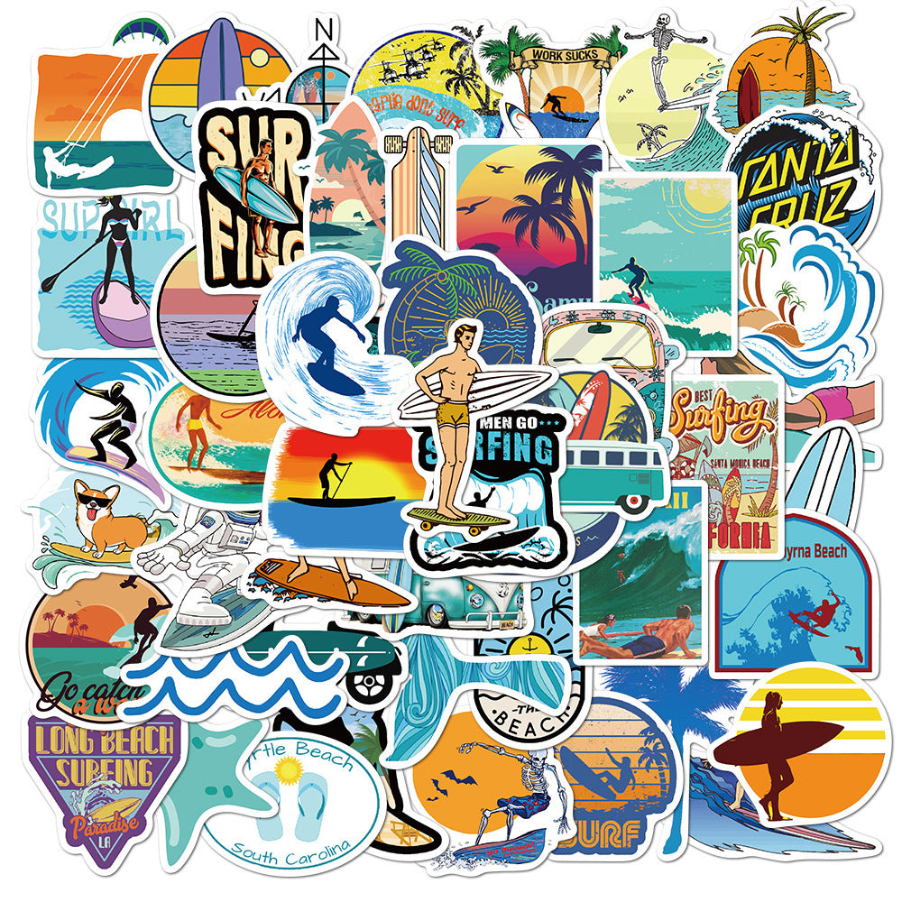 Summer Beach Surfing Travel Stickers – Waterproof Stickers for Suitcases, Luggage, Laptops – Travel-Inspired Gifts -  Travel gifts