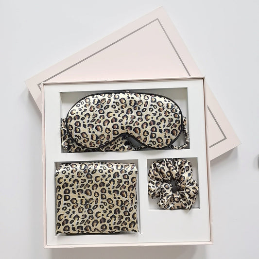 Leopard Print Luxury Sleep Gift Set – 4-Piece Silky Soft Travel Essential | Tribe Feel  Travel Gadgets