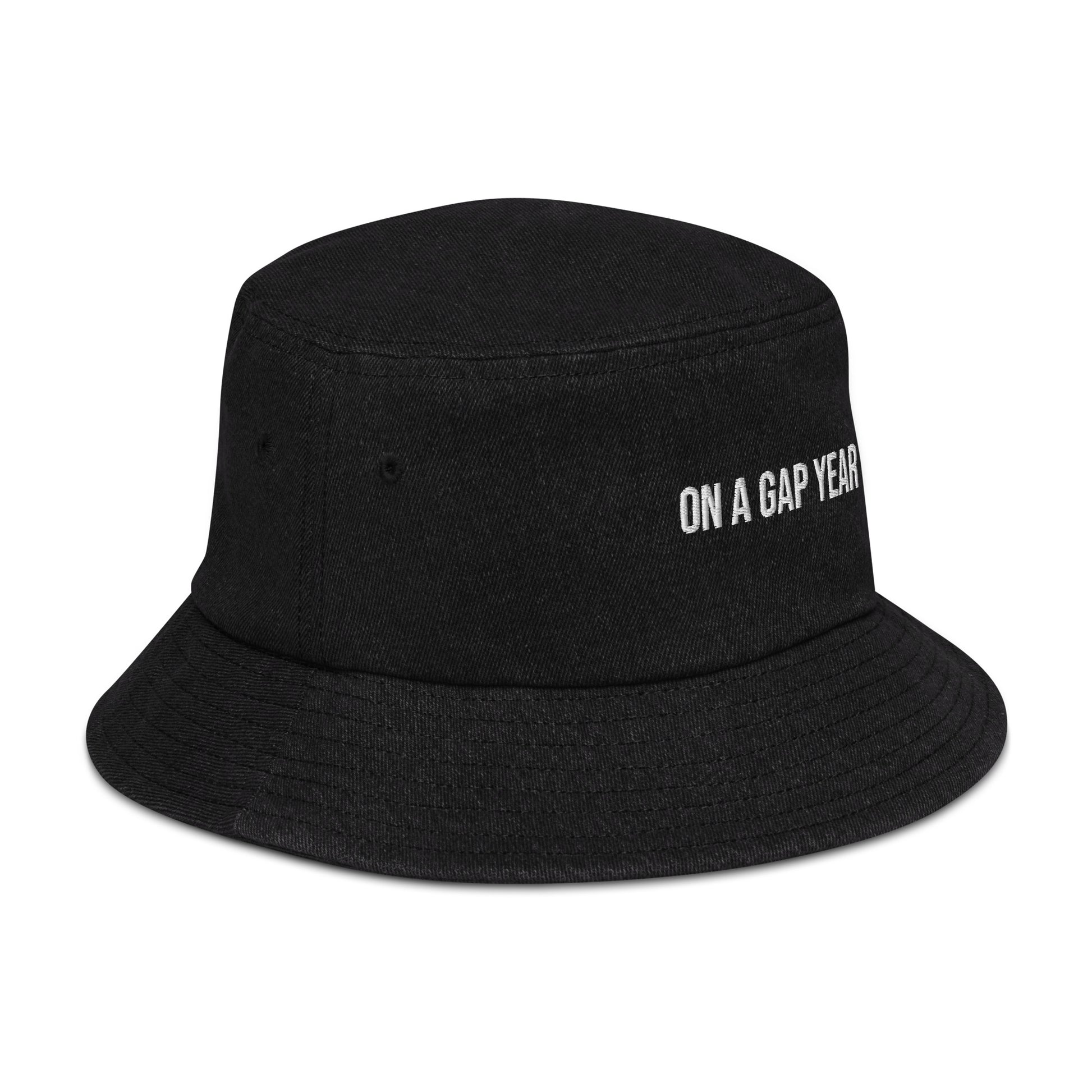 On A Gap Year Embroidered Denim Bucket Hat -  Travel Clothing