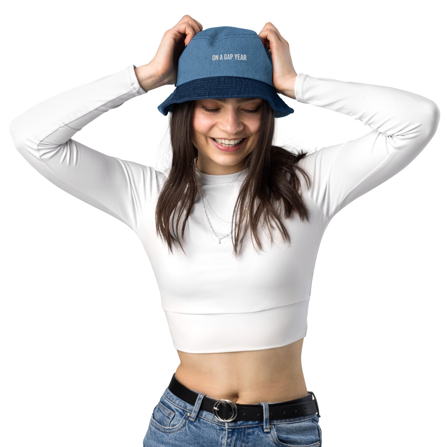 On A Gap Year Embroidered Denim Bucket Hat -  Travel Clothing
