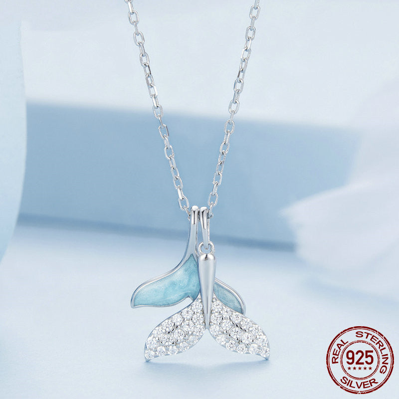 925 Silver Whale Tail Necklace – Blue & Glitter Tails | Tribe Feel Travel Jewellery