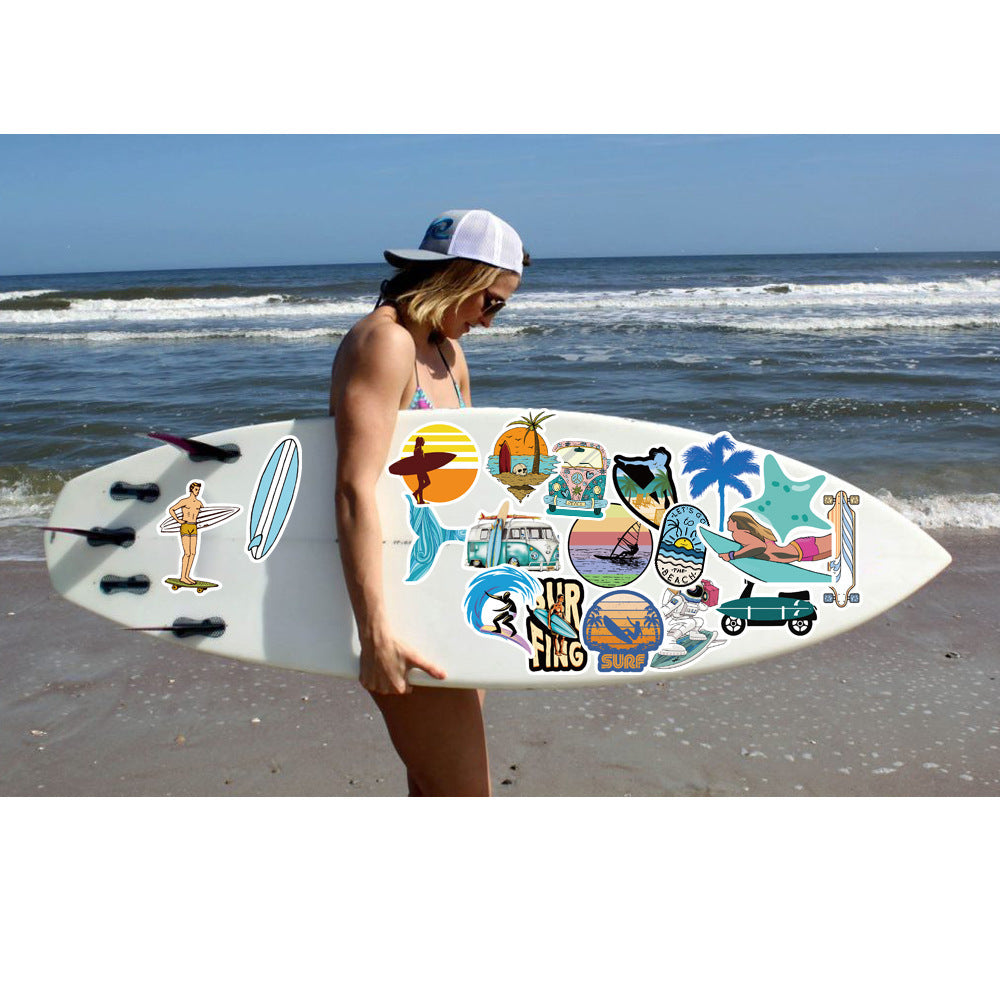 Summer Beach Surfing Travel Stickers – Waterproof Stickers for Suitcases, Luggage, Laptops – Travel-Inspired Gifts - Travel gifts