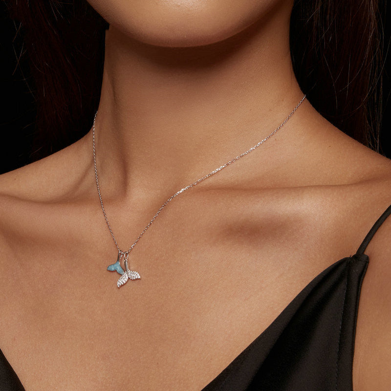 925 Silver Whale Tail Necklace – Blue & Glitter Tails | Tribe Feel Travel Jewellery