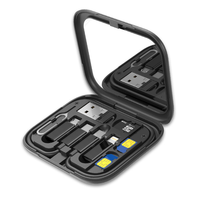 Compact Travel Mirror with Cable Organiser – USB, Type-C, Lightning & SIM Ejector | Tribe Feel Travel Gadgets