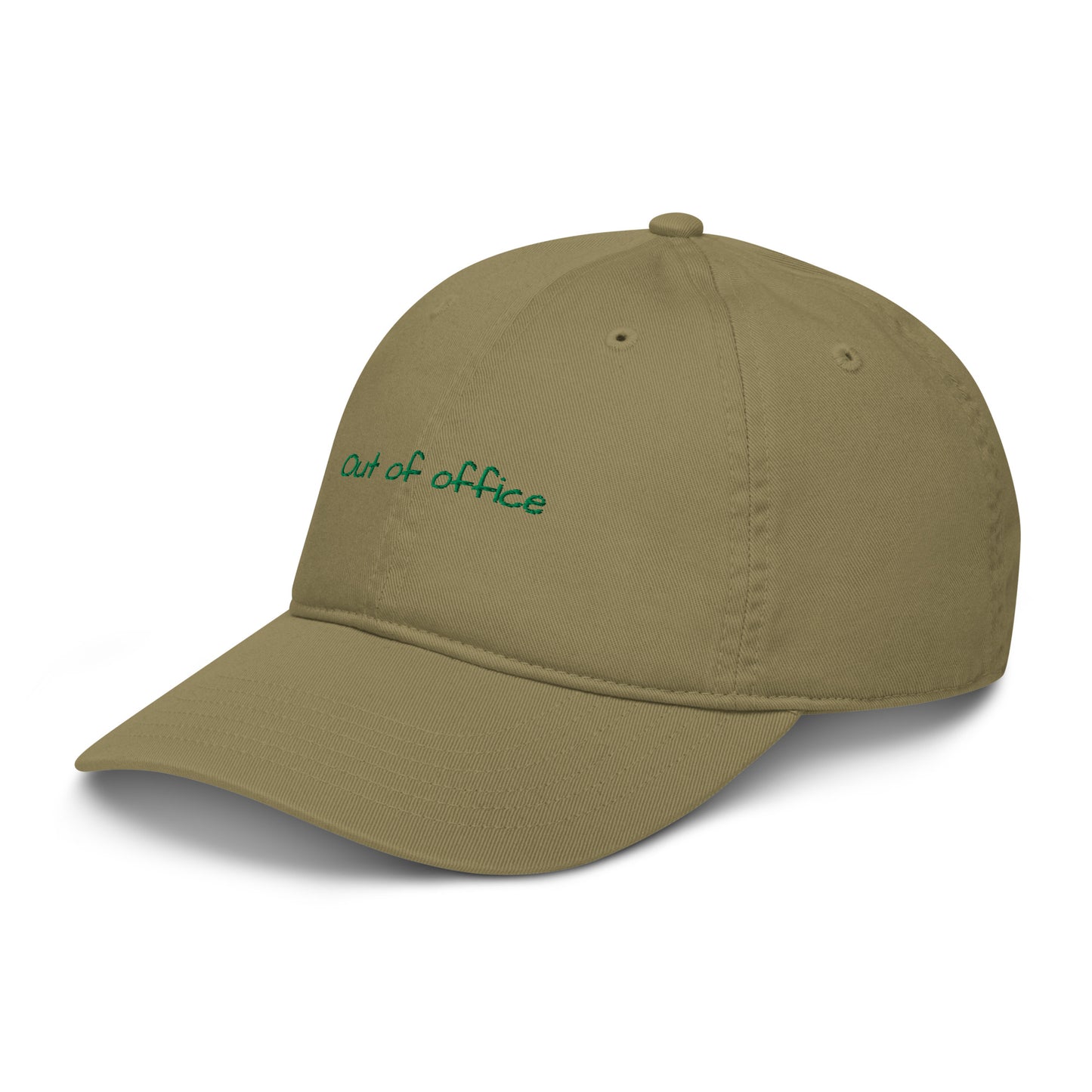 Eco-friendly hat. Sustainable cotton, out of office baseball cap. unique travel gifts. Green cap unisex