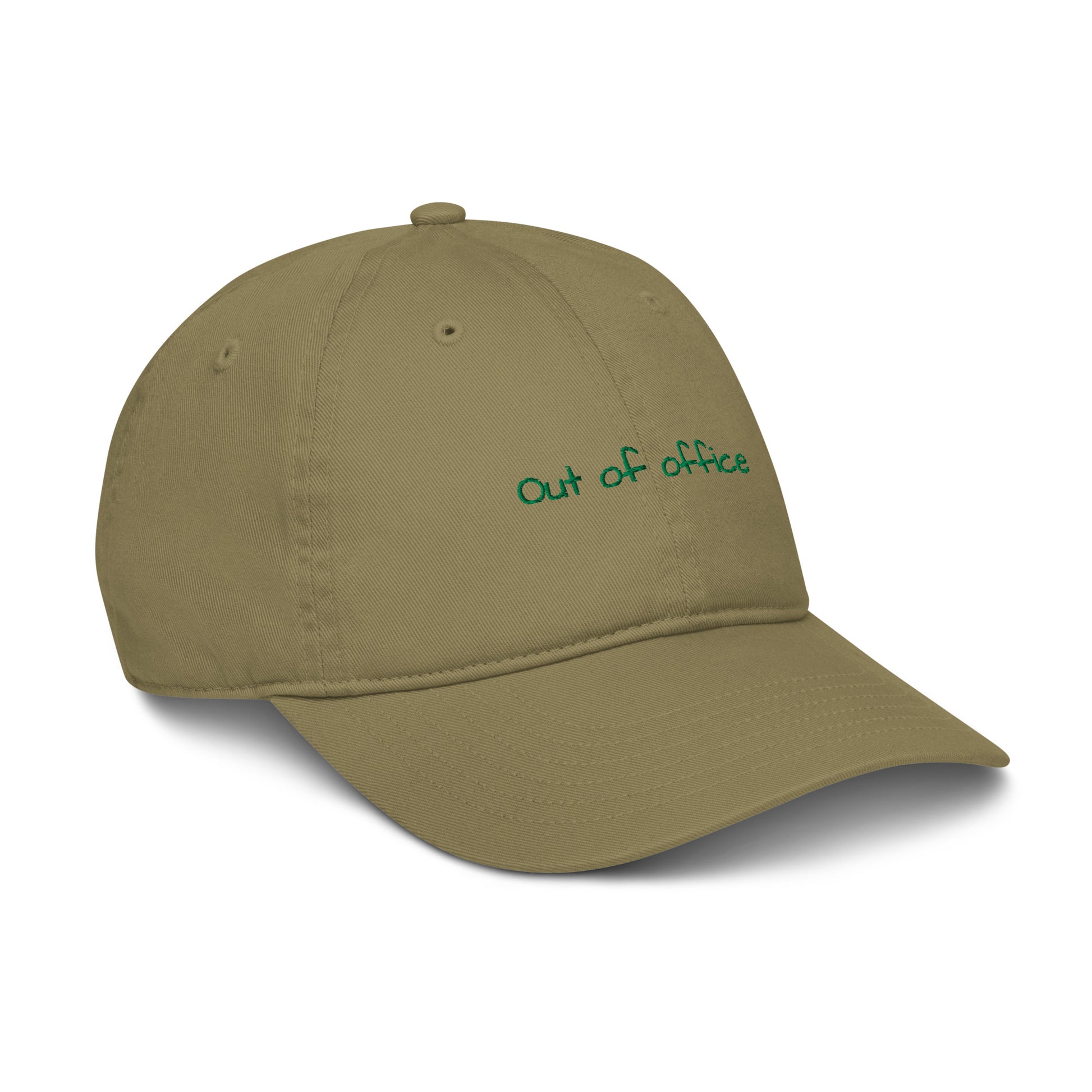 Eco-friendly hat. Sustainable cotton, out of office baseball cap. unique travel gifts. Green cap unisex