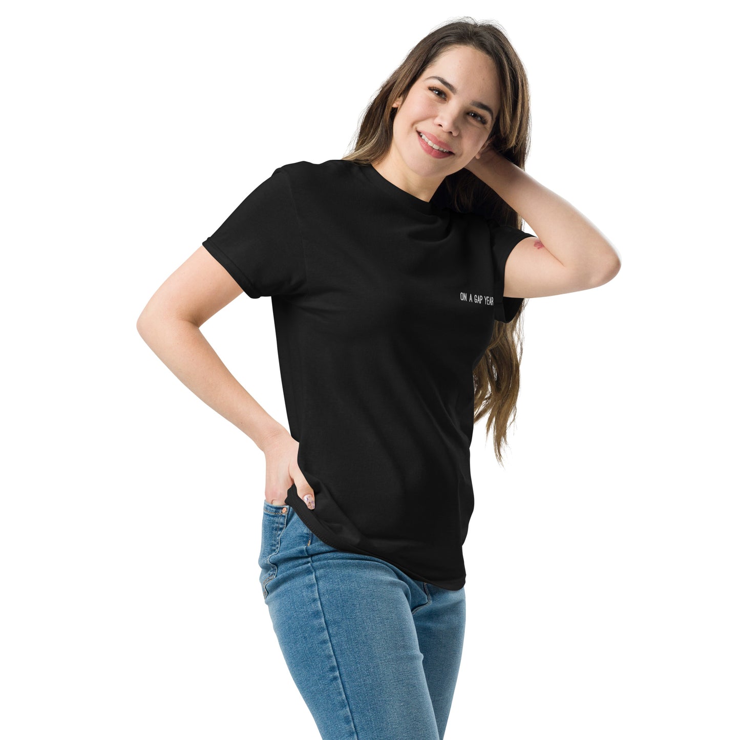 On a gap year t-shirt. Black t-shirt for women. Embroidered short sleeve tee for travel lovers.  Unique travel gifts. Travel clothing