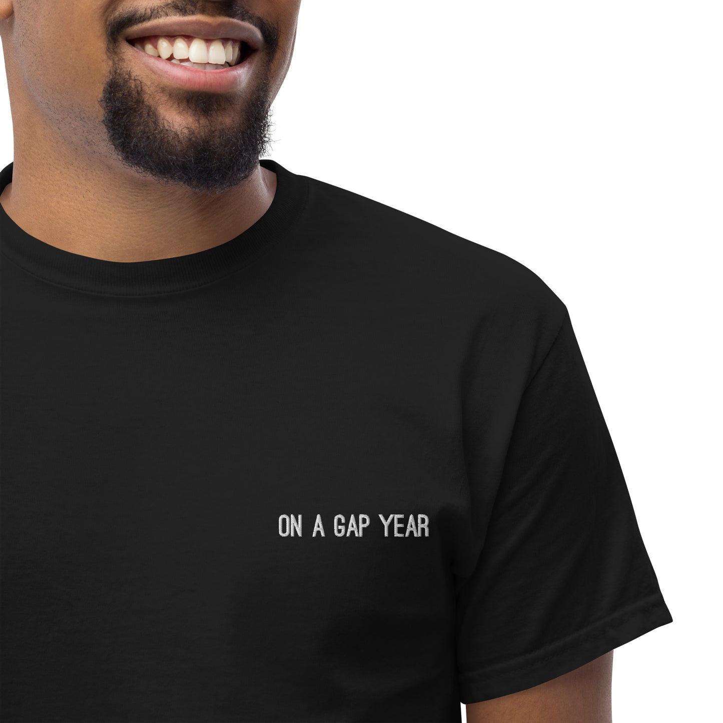 On a gap year t-shirt. Black t-shirt for men. Embroidered short sleeve tee for travel lovers.  Unique travel gifts. Travel clothing